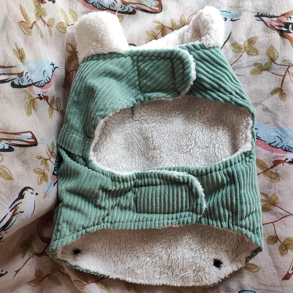 Celery Sage Green Corduroy Dog Cream Teddy Lining Warm Winter Jacket Vest Small